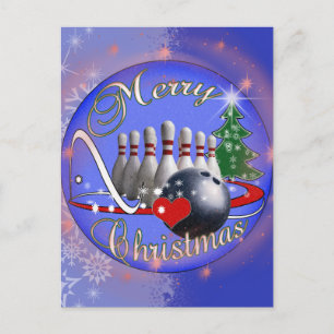 BOWLER / BOWLING MERRY CHRISTMAS HOLIDAY POSTCARD