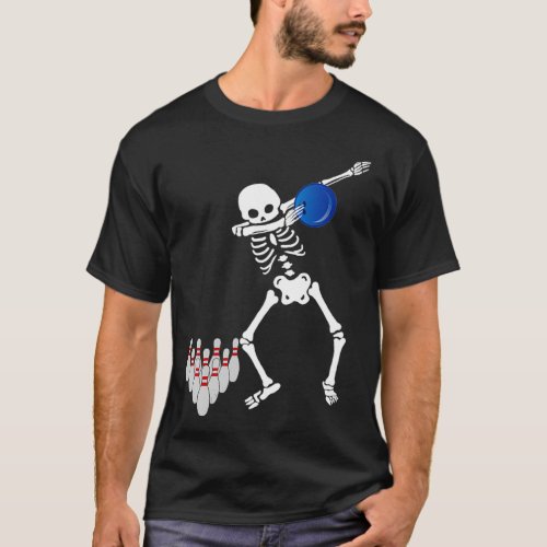 Bowler Dabbing Skeleton Bowling Ball Themed Gift T_Shirt