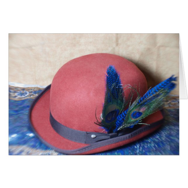 Bowler Hat with Peacock Feather Cards (Front Horizontal)
