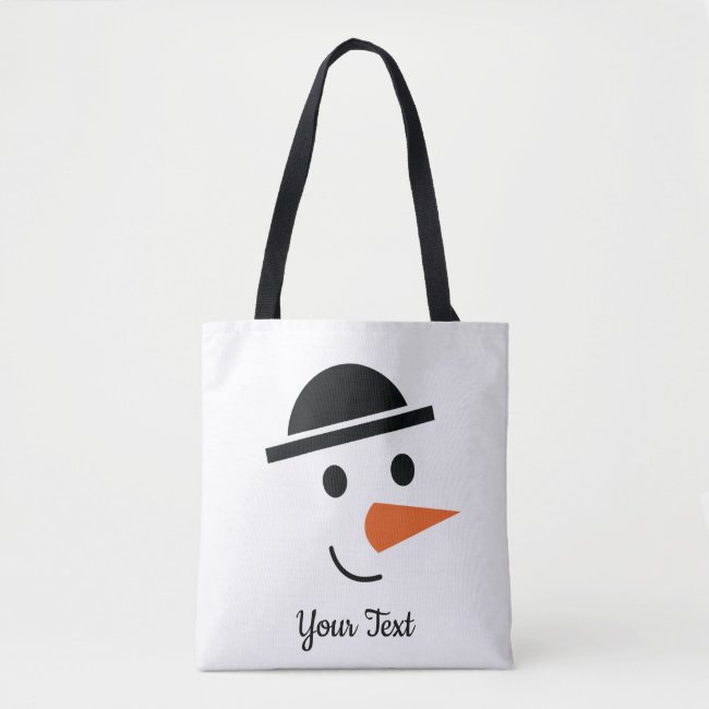 Bowler-hatted Snowman Face Design Tote Bag