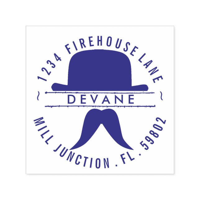 Bowler & Mustache Self-Ink Return Address Stamp (Design)