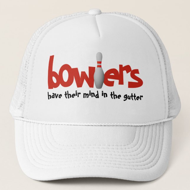 Bowlers Mind in the Gutter Fun Bowling Trucker Hat (Front)