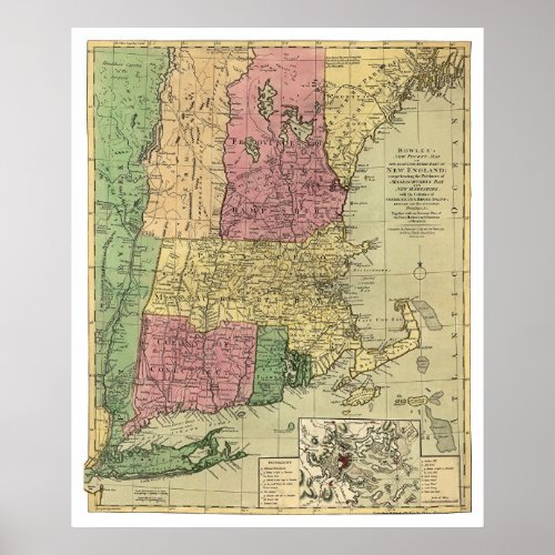 Bowles Map of New England 1784 Poster