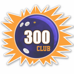 Bowling 300 Club, Blue Bowling Ball & Orange Vinyl Sticker