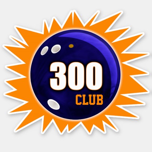 Bowling 300 Club Blue Bowling Ball  Orange Vinyl Sticker