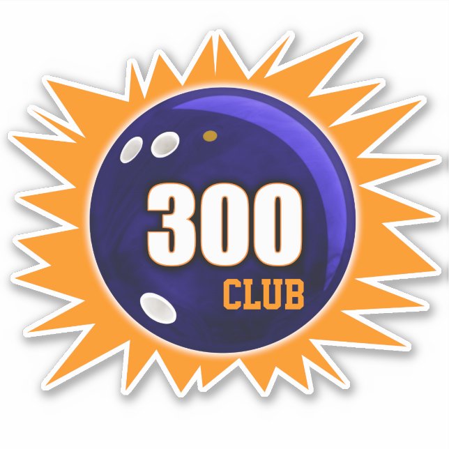 Bowling 300 Club, Blue Bowling Ball & Orange Vinyl Sticker (Front)