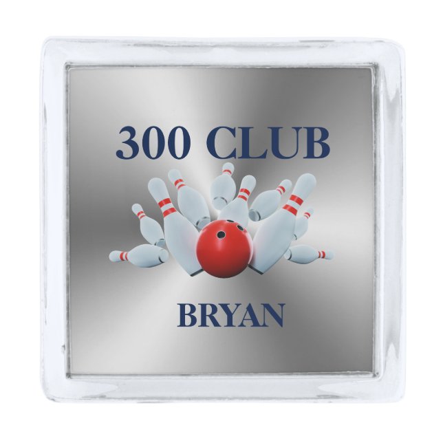 Bowling 300 Club Silver Finish Lapel Pin (Front)
