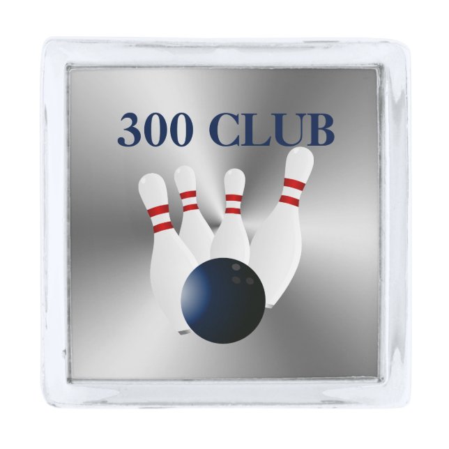Bowling 300 Club Silver Finish Lapel Pin (Front)