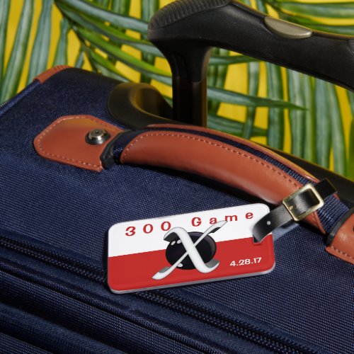 Bowling 300 Game Badge in Red  White Luggage Tag