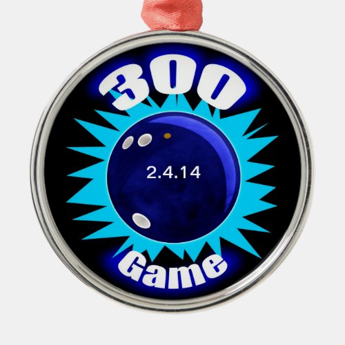 Bowling 300 Game Blue graphics Metal Ornament