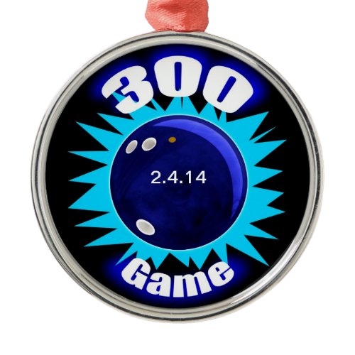 Bowling 300 Game, Blue graphics, Metal Ornament