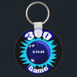 Bowling 300 Game Blues Aluminum Keychain<br><div class="desc">The perfect game in bowling is desired by all, but only achieved by few. Award the accomplishment with a unique and stylish gift to honor the achievement. Personalize by adding bowler's name and date bowled. Type style can be changed as well as the color, size and location.</div>