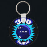 Bowling 300 Game Blues Aluminum Keychain<br><div class="desc">The perfect game in bowling is desired by all, but only achieved by few. Award the accomplishment with a unique and stylish gift to honor the achievement. Personalize by adding bowler's name and date bowled. Type style can be changed as well as the color, size and location.</div>