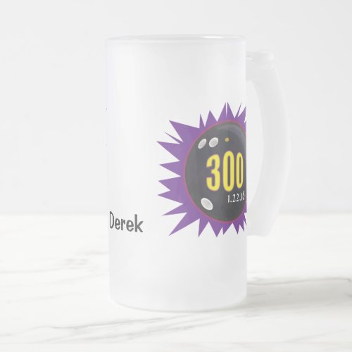 Bowling 300 Game Purple with Bowling Ball Art Frosted Glass Beer Mug