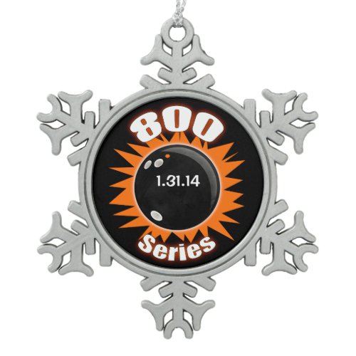 Bowling 800 Series Club, Orange &amp; Black Snowflake Pewter Christmas Ornament