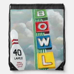 Bowling Alley Artwork Drawstring Bag