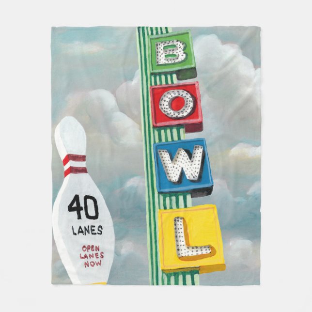 Bowling Alley Artwork Fleece Blanket (Front)