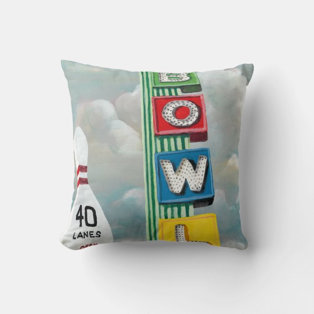 Bowling Alley Artwork Throw Pillow (Front)