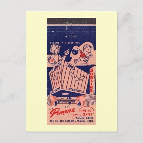 Bowling Alley Pomona California Vintage Postcard