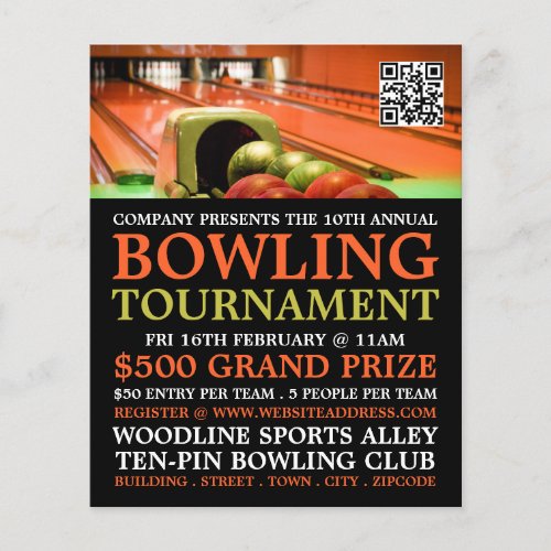 Bowling Alley Scene Ten_Pin Bowling Tournament Flyer