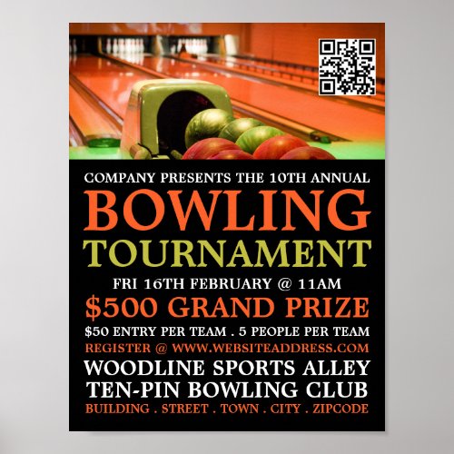 Bowling Alley Scene Ten_Pin Bowling Tournament Poster
