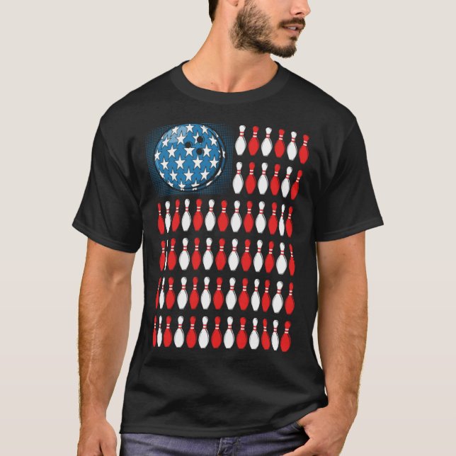 Bowling America Flag  Bowling Players &  Costume T-Shirt (Front)