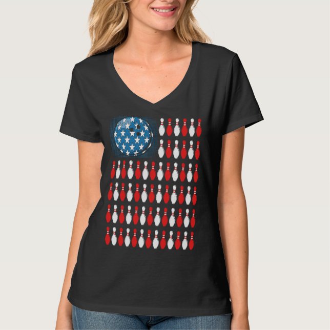 Bowling America Flag  Bowling Players &  Costume T-Shirt (Front)
