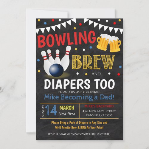 Bowling and Beer Baby Shower Invitation Chalkboard