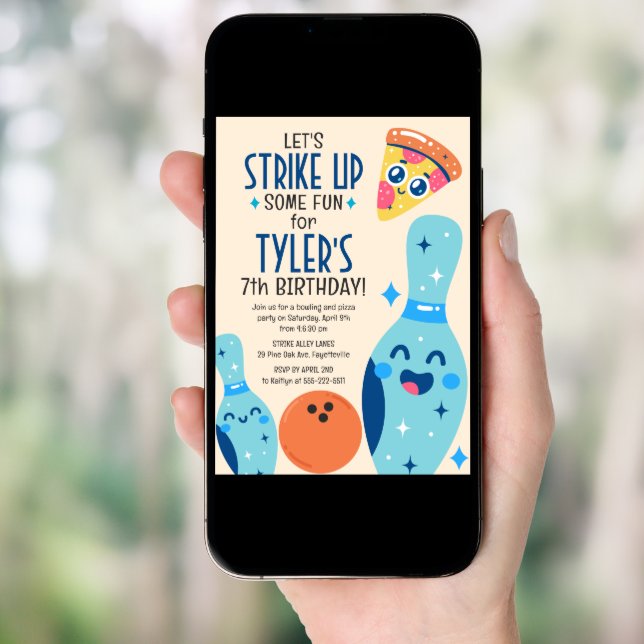 Bowling and Pizza Birthday Party Invitation (Front Digital)