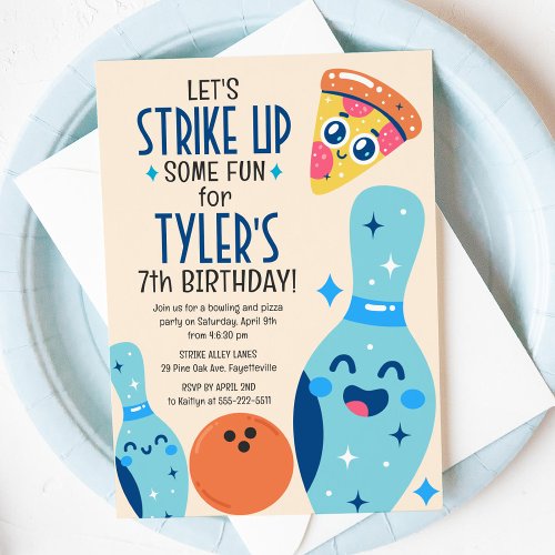 Bowling and Pizza Birthday Party Invitation