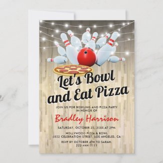 Bowling and Pizza Birthday Party Invitation