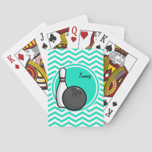 Bowling; Aqua Green Chevron Poker Cards