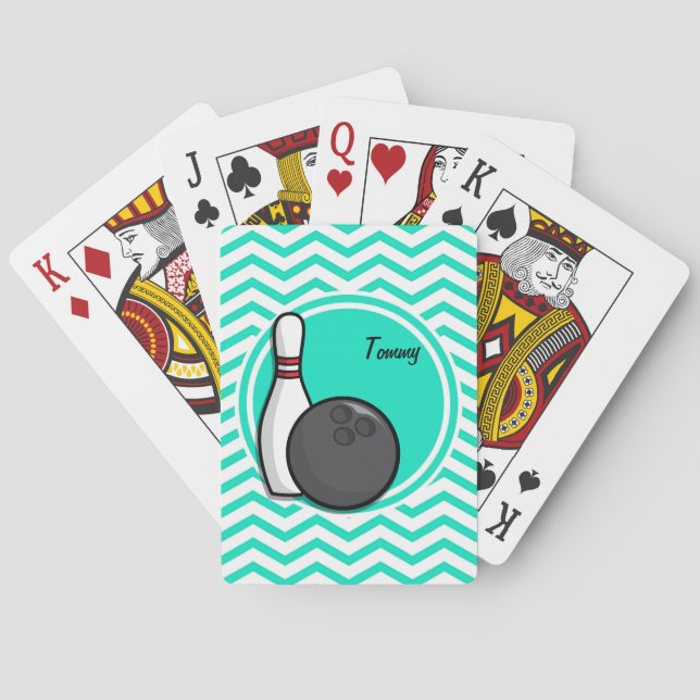 Bowling; Aqua Green Chevron Poker Cards (Back)