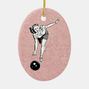 bowling babe ceramic ornament