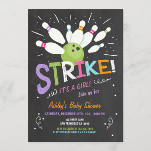 Bowling Baby shower Invitation Pink Purple Girl