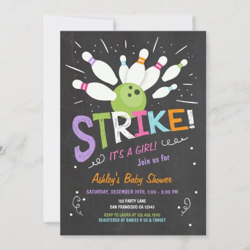 Bowling Baby shower Invitation Pink Purple Girl