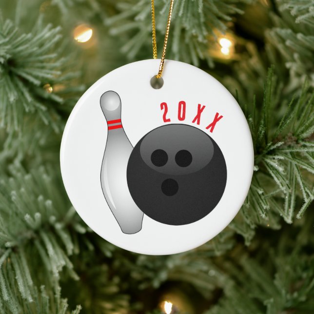 Bowling Ball and Pin Christmas Ceramic Ornament (Tree)