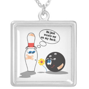 bowling ball and pin just wants me on my back silver plated necklace