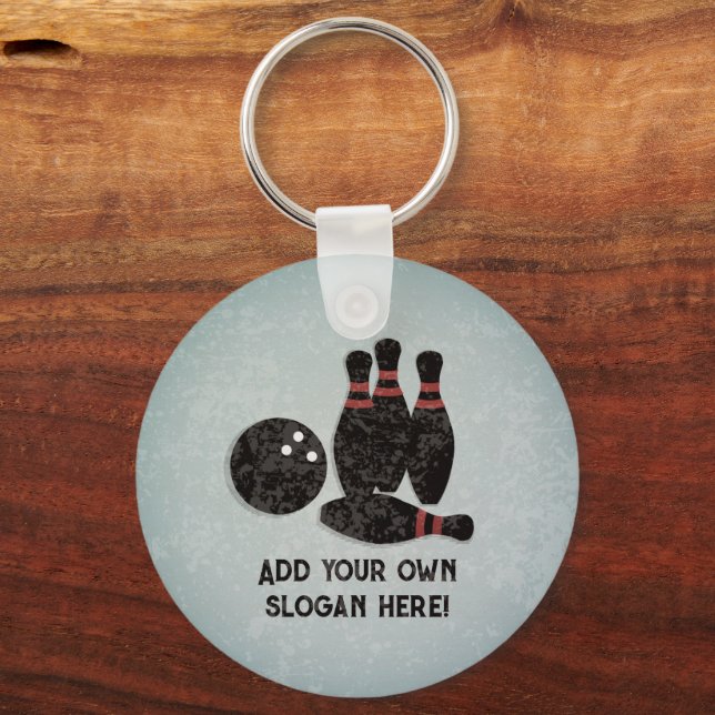 Bowling Ball and Pins - add your text front & back Keychain (Front)