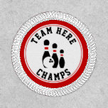 Bowling ball and pins black and red champs patch