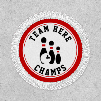 Bowling ball and pins black and red champs patch