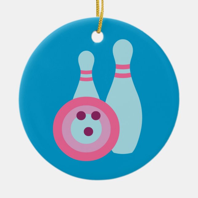 Bowling Ball and Pins Ceramic Ornament (Front)