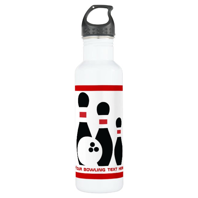 Bowling ball and pins custom water bottle (Front)