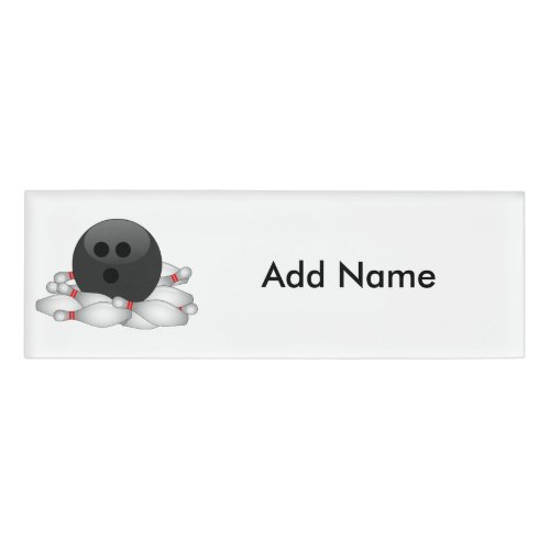 Bowling Ball And Pins Name Tag