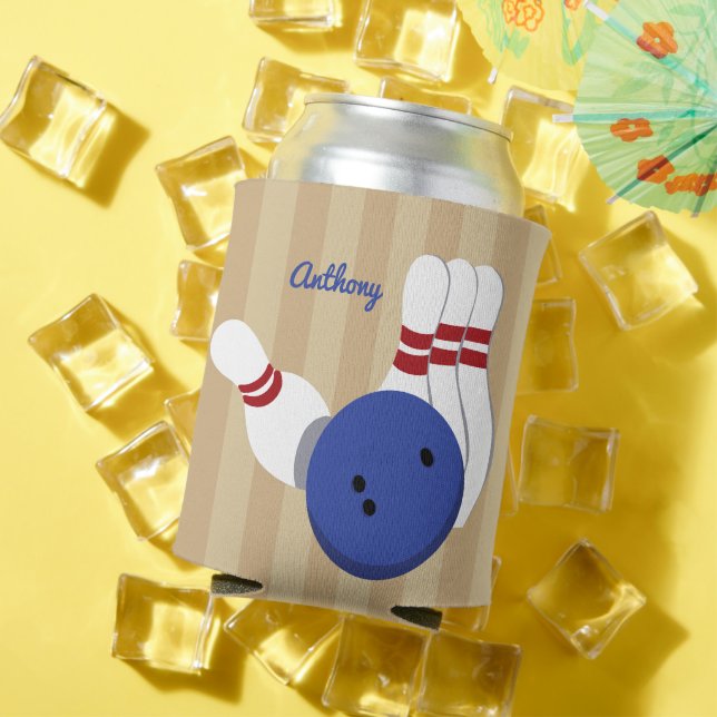 Bowling Ball and Pins Personalized Can Cooler (In Situ Summer)