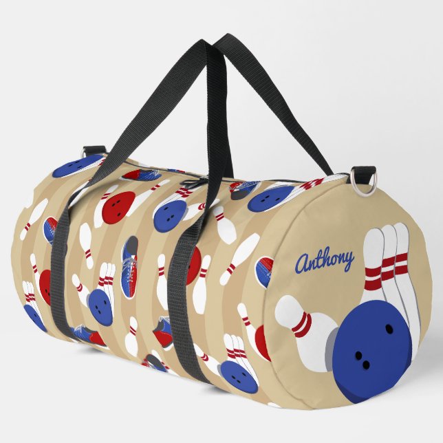 Bowling Ball and Pins Personalized Duffle Bag (Left Corner)