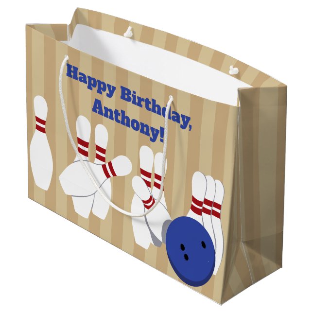 Bowling Ball and Pins Personalized Large Gift Bag (Back Angled)