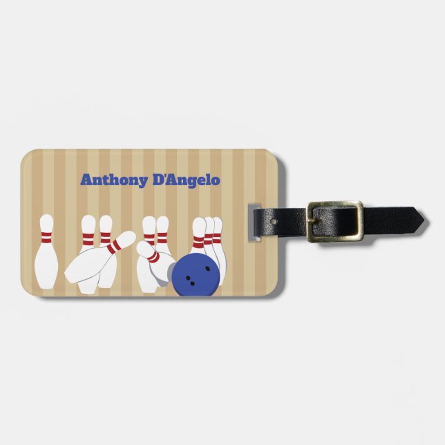 Bowling Ball and Pins Personalized Luggage Tag (Front Horizontal)
