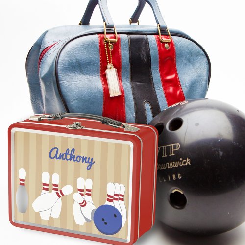 Bowling Ball and Pins Personalized Metal Lunch Box