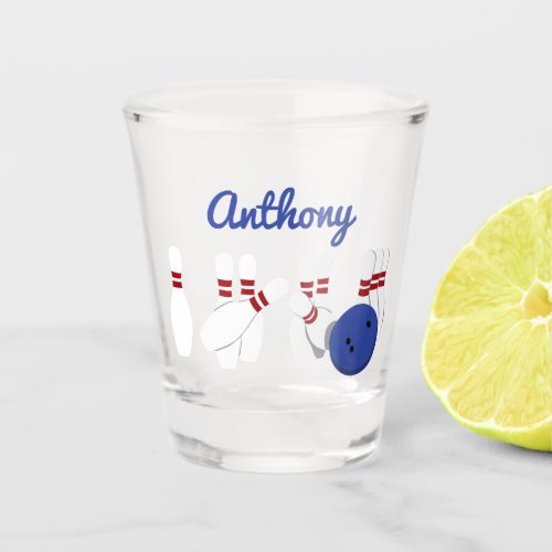 Bowling Ball and Pins Personalized Shot Glass